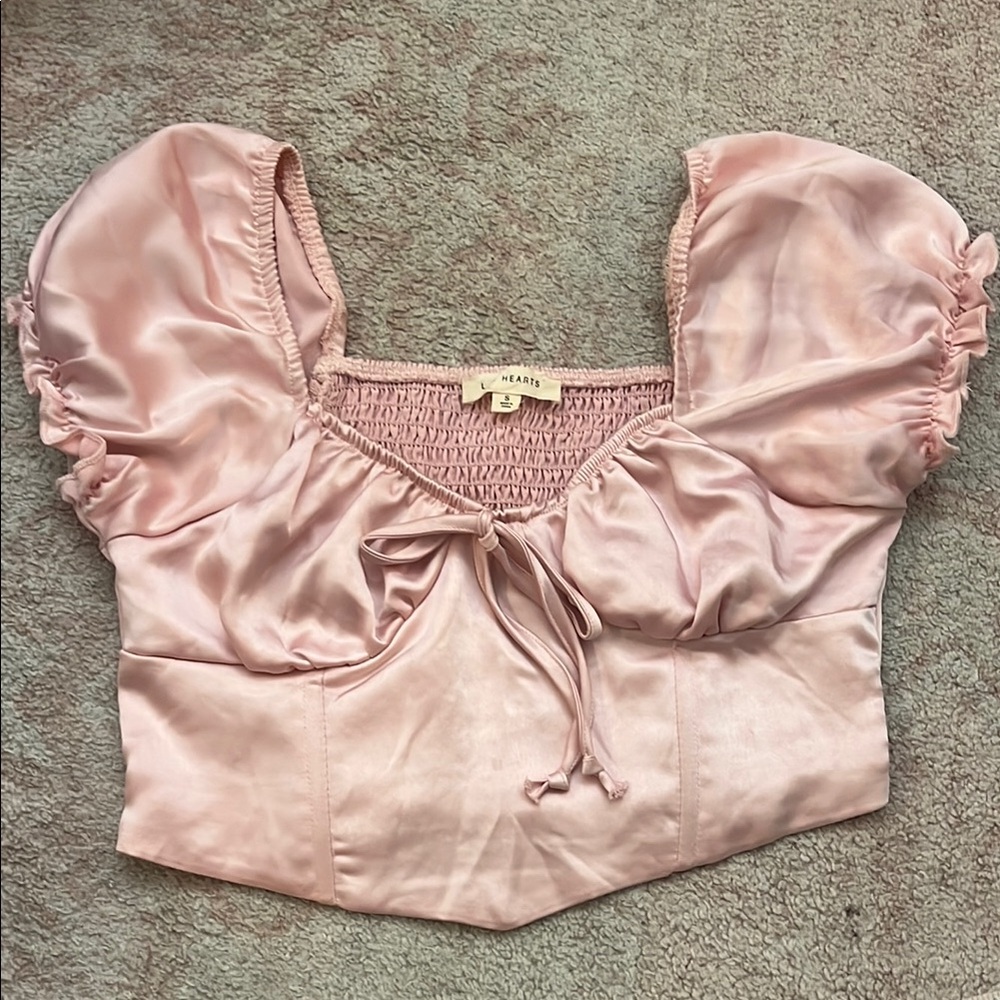PacSun Pink Satin Puff Sleeve Blouse